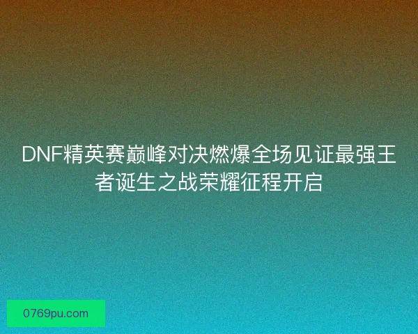 DNF精英赛巅峰对决燃爆全场见证最强王者诞生之战荣耀征程开启